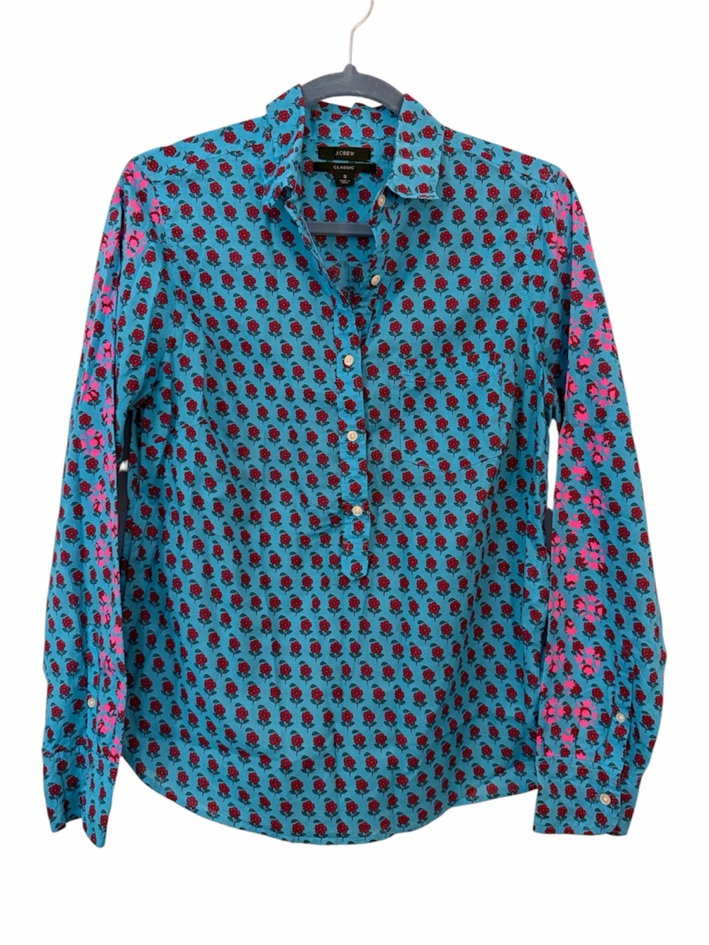 J. CREW S The Classic Cottage Pullover Shirt Semi-Sheer NWOT Block Print